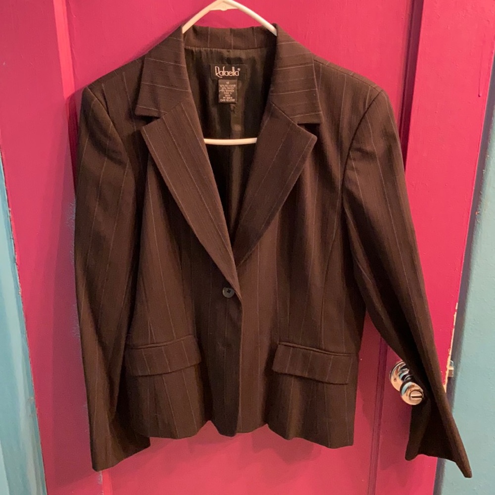 Rafaella suit: black w/ blue stripe business suit. BNWOT. Size 12